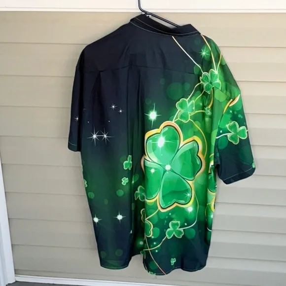 St.Patricks Day Men’s 3XL Short Sleeve Button Down Shamrock Shirt - Picture 4 of 6